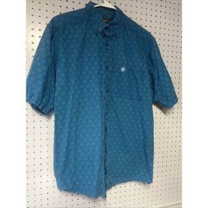 Ariat Short Sleeve‎ Button Down Geometric Blue Flowers Size Lg